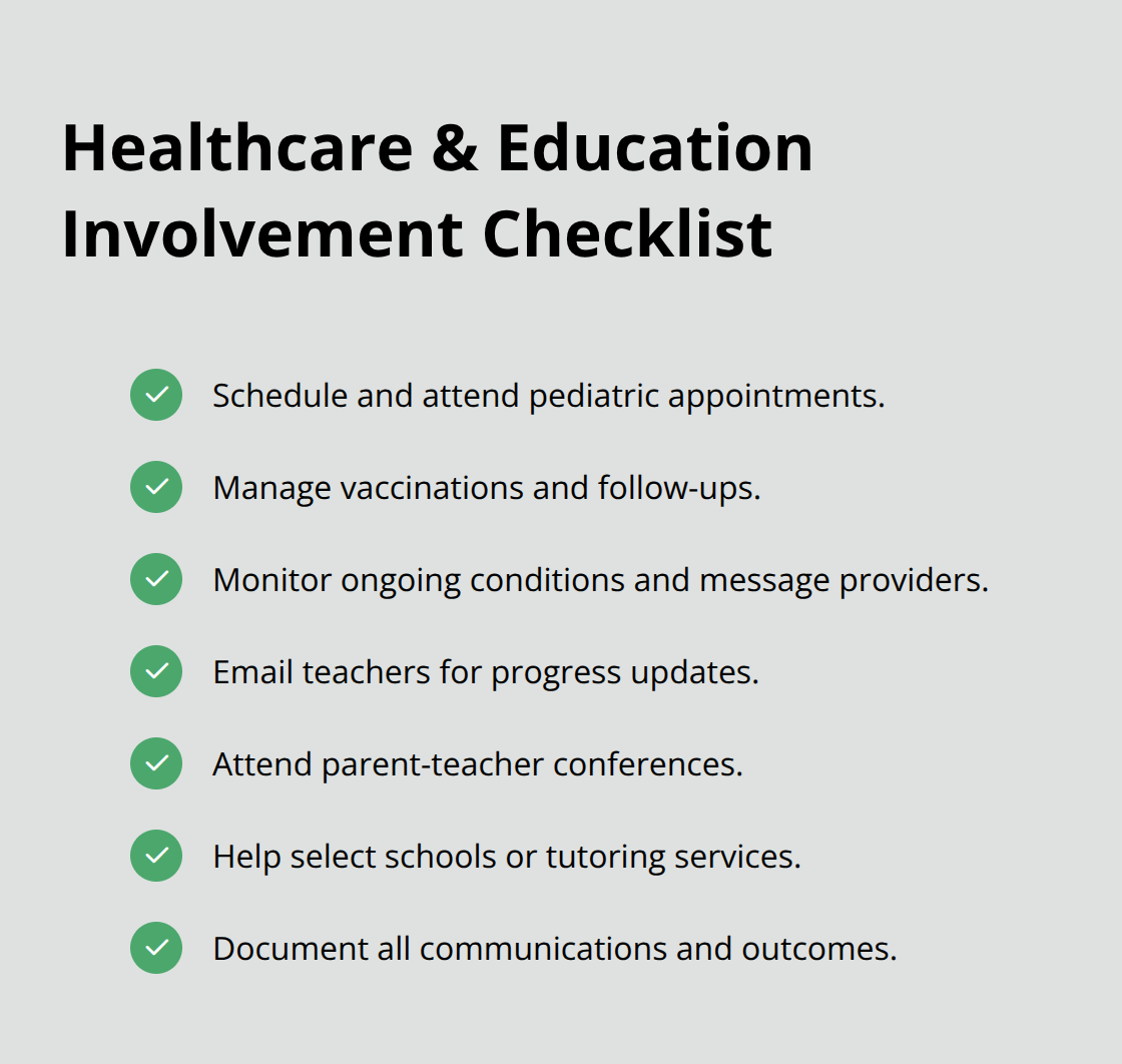 Checkmark list of actions that show proactive healthcare and education involvement. - Child custody lawyer Melbourne