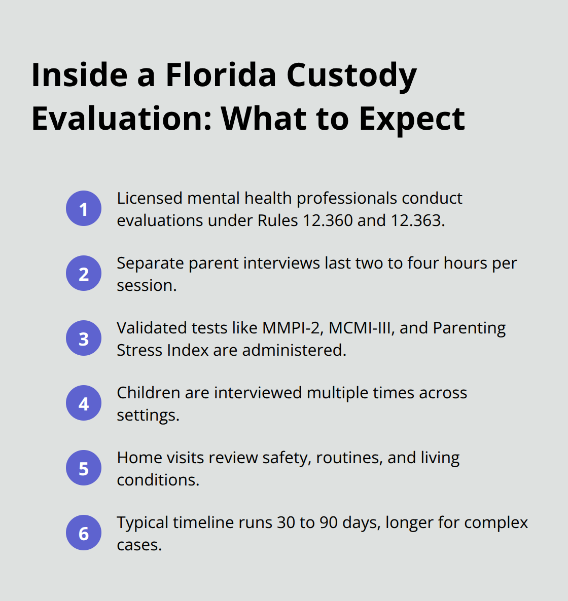 Key components and timeline of a Florida custody evaluation in Florida. - Custody evaluation Florida