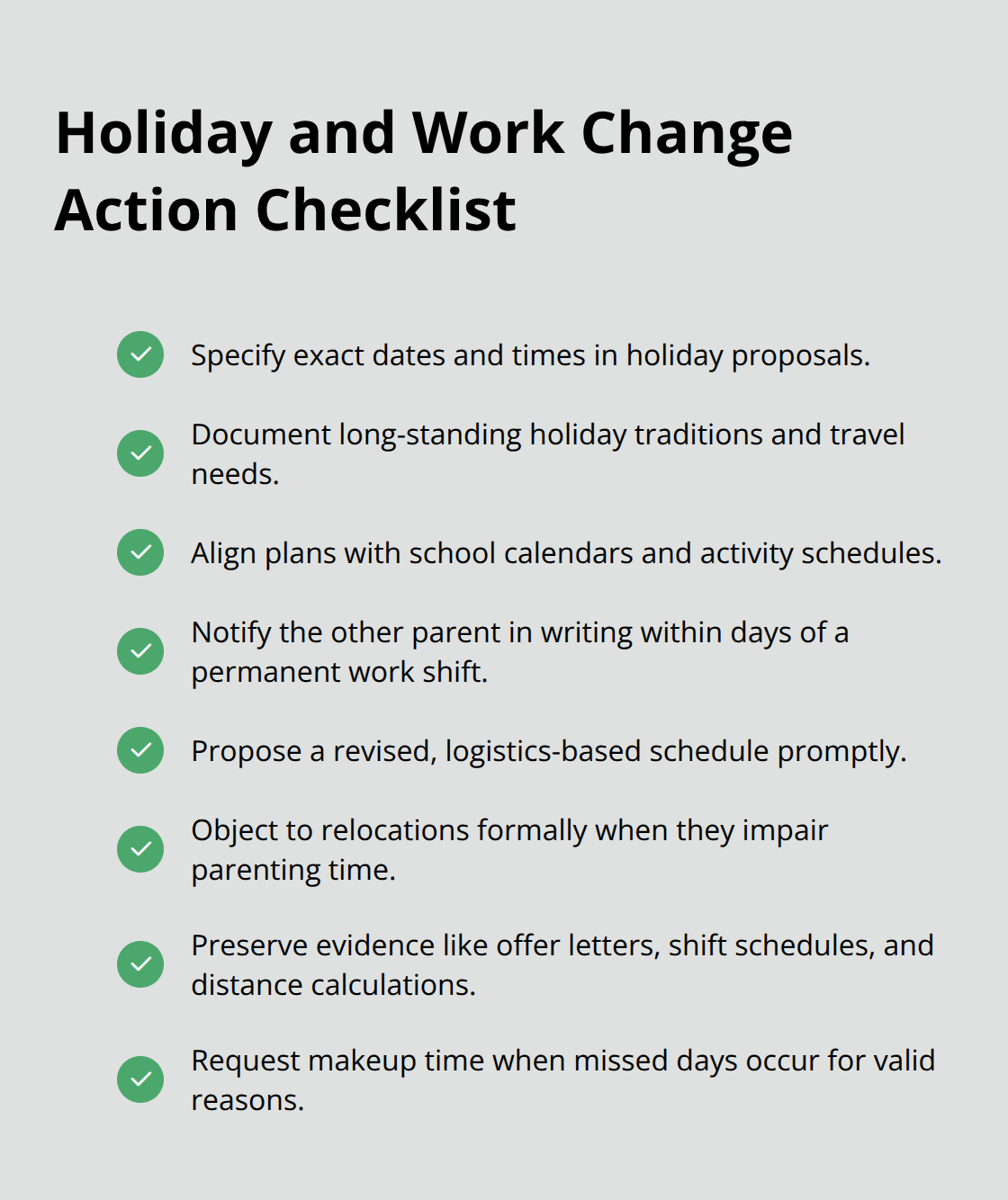 Steps to handle holiday disputes and schedule changes - Melbourne FL parenting time