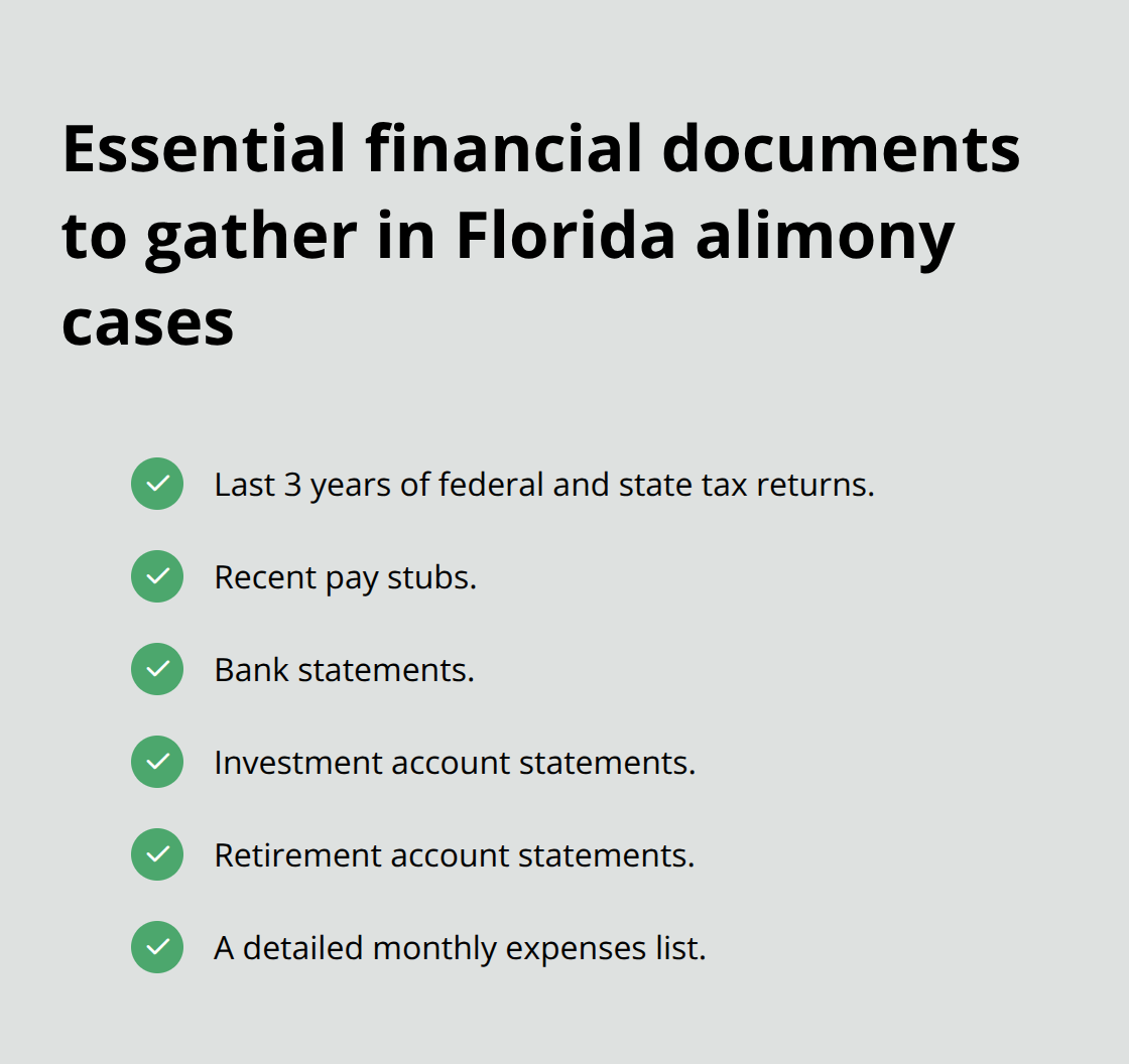 Checklist of key financial documents to prepare for Florida alimony calculations