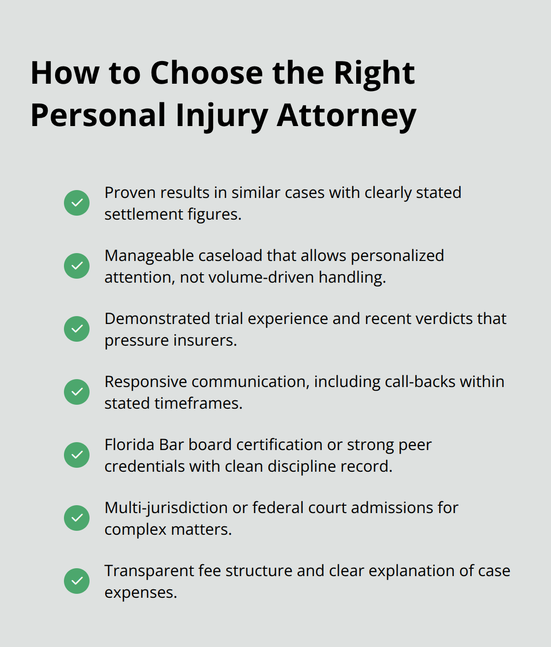 Checklist of must-have criteria when selecting a personal injury lawyer in Florida