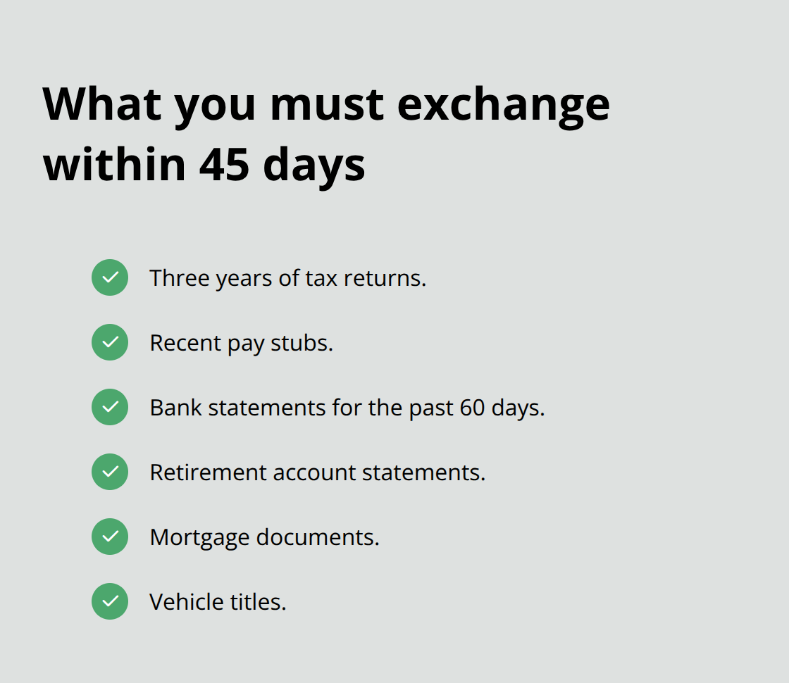 Checklist of mandatory financial disclosure documents required within 45 days in a Florida divorce