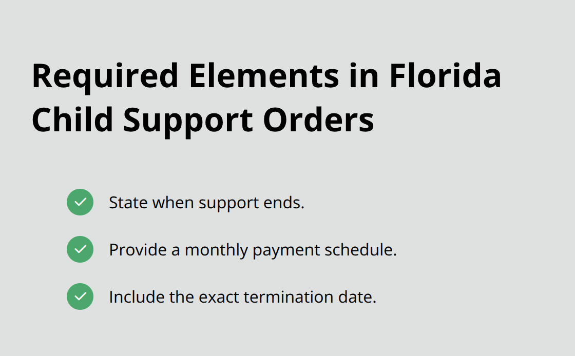 Checklist of mandatory items in Florida child support orders - divorce without attorneys