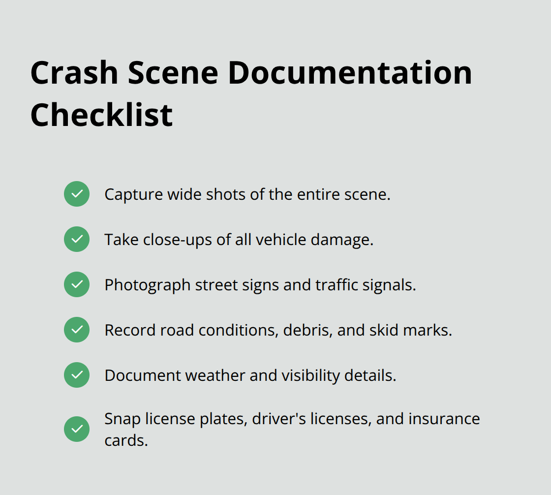Visual checklist of essential accident scene documentation items after a car accident - legal advice for car accidents
