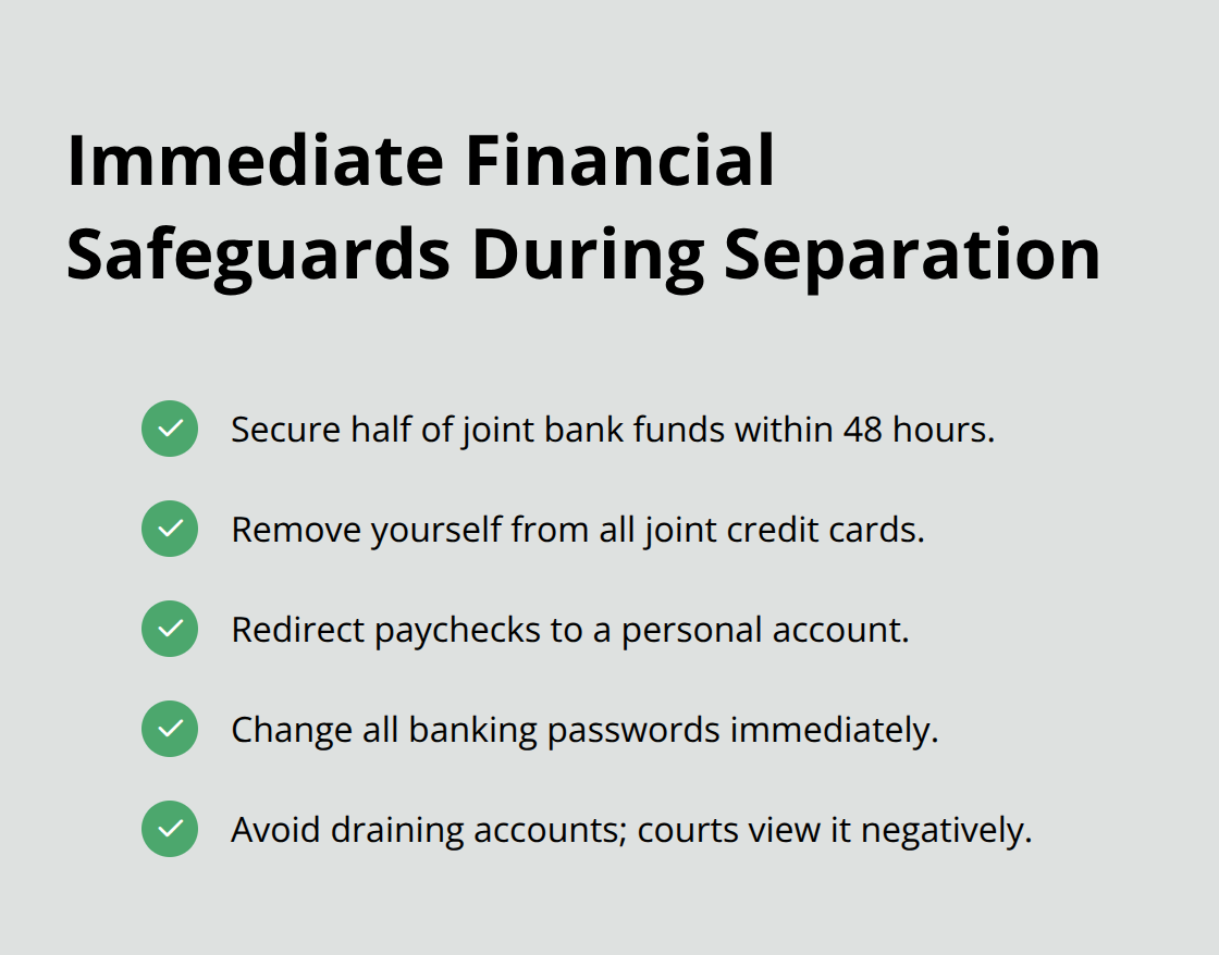 Checklist of quick actions to protect your money during separation in Florida. - legal advice on separation