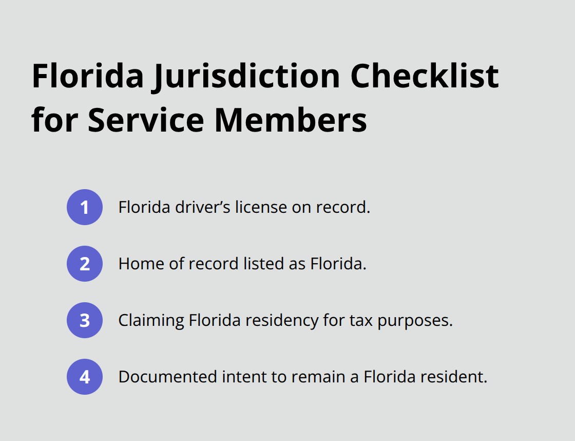 Key factors Florida courts review to determine jurisdiction in a military divorce.
